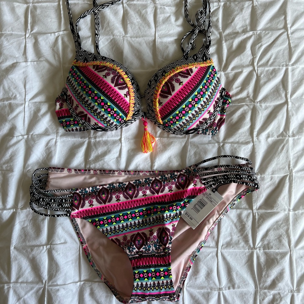 Mix Print Bikini Top and Bottom Set